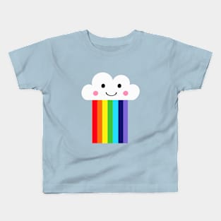 Cute Happy Cloud Rainbow on Blue Kids T-Shirt